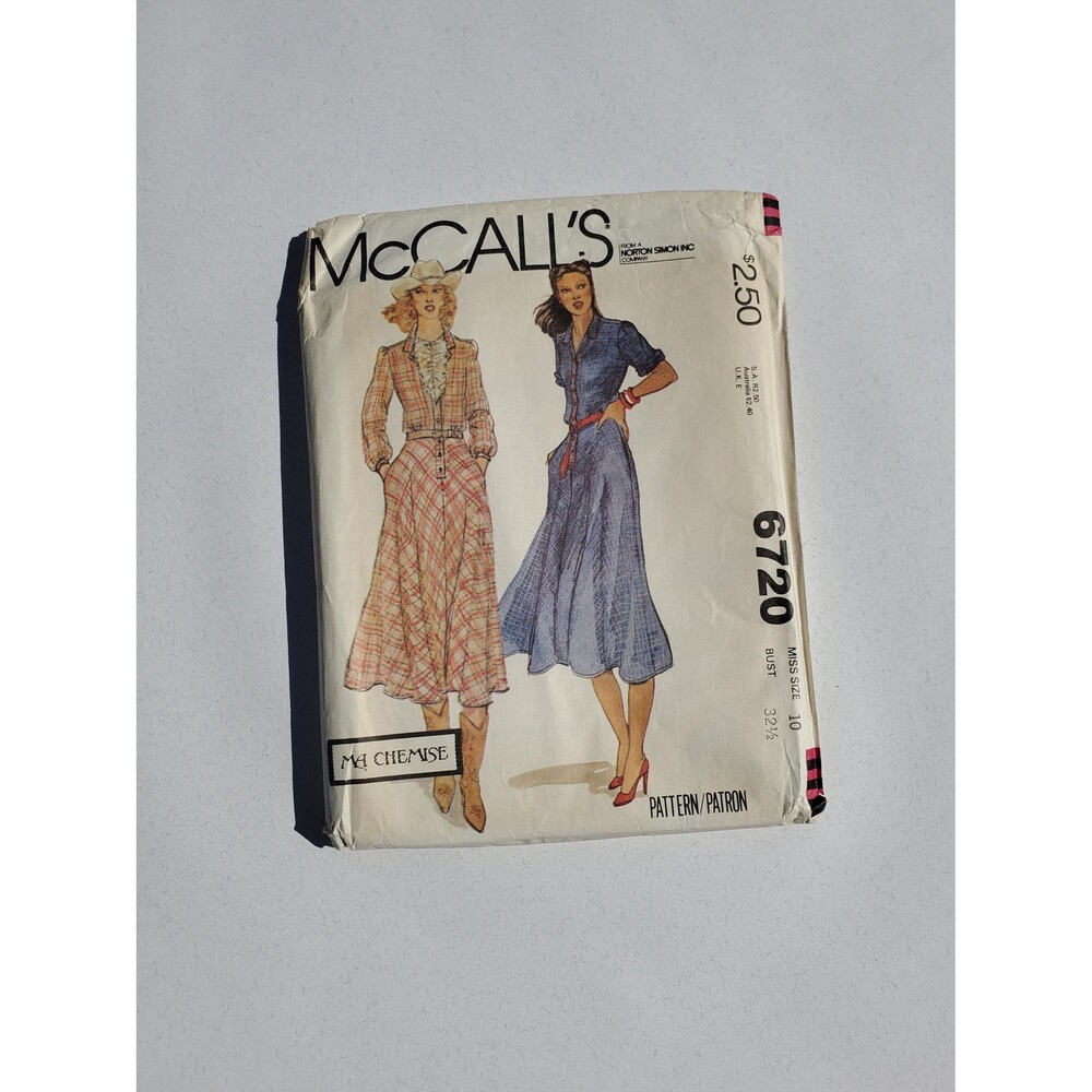 McCall’s 6720 Ma Chemise Dress Pattern Size 10 Bust 32.5 Uncut 1979